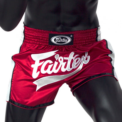 Fairtex BS1704 Red-White Slim Cut Muay Thai Shorts - UK Fight Gear