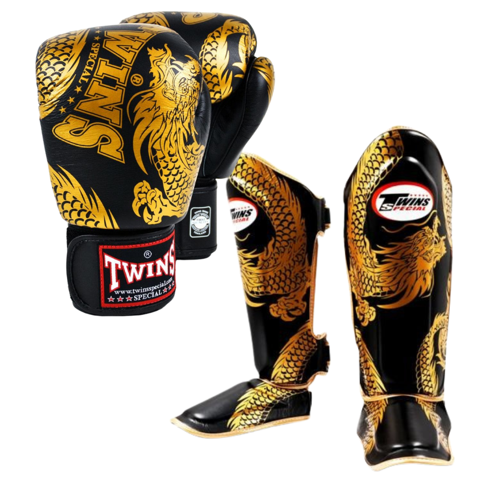 Twins Flying Dragon Black/Gold Sparring Bundle